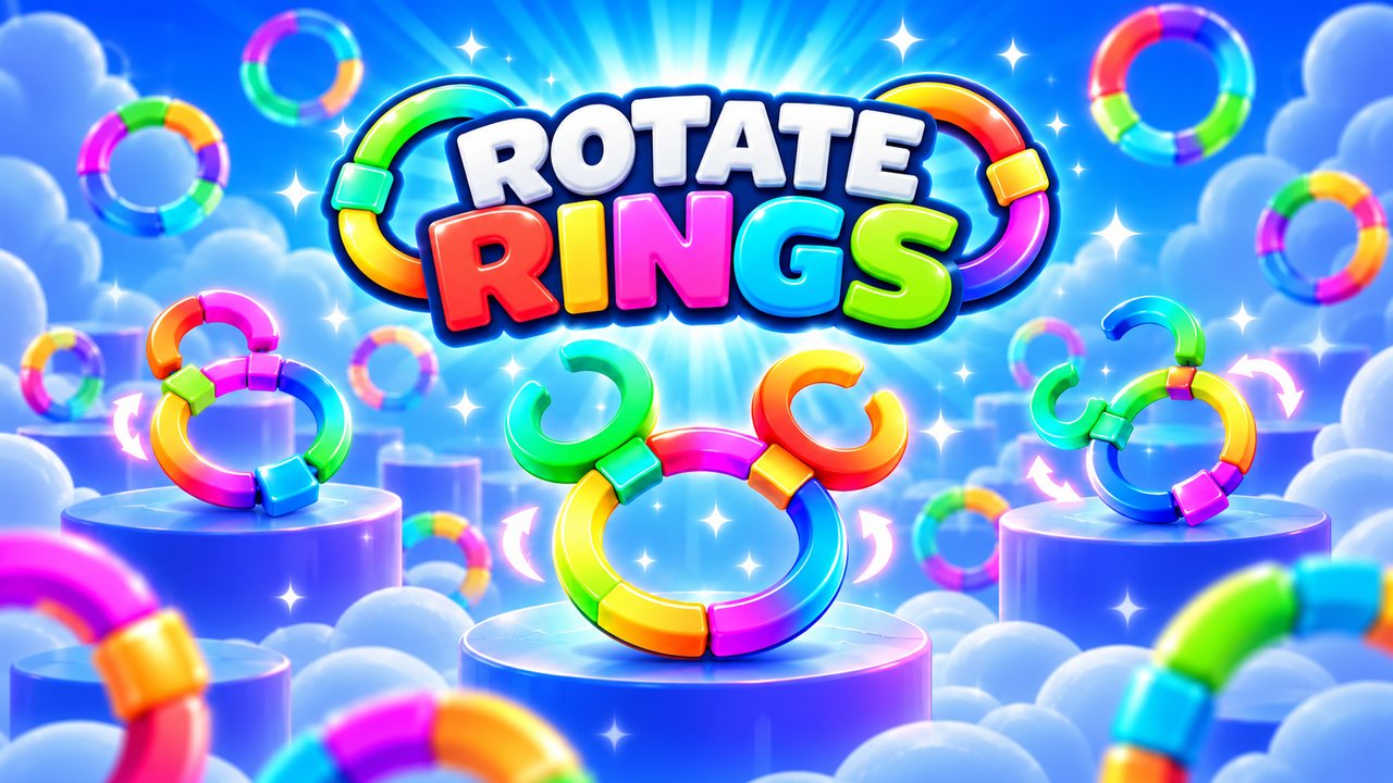 Rotate Rings: colored rings locked together on a light board