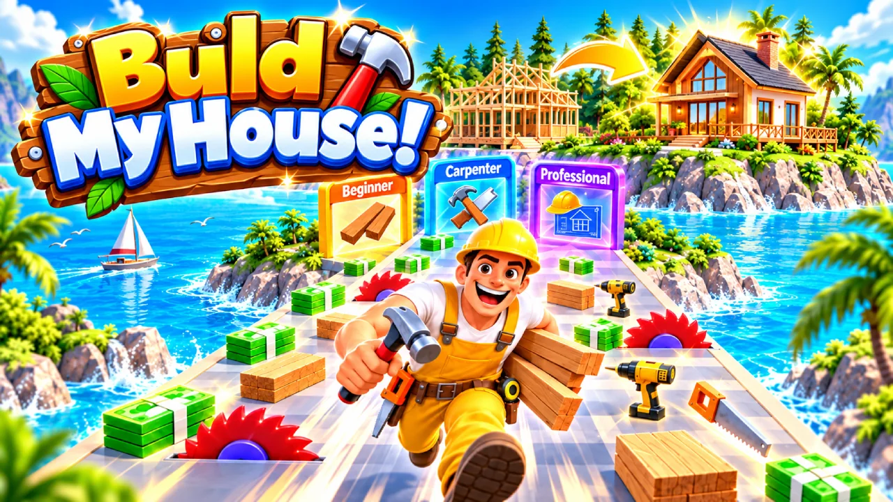 Build My House: a runner on a track over the sea, collecting cash